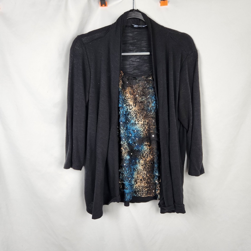 Elementz Womens Shirt Multicolor Sequins Layered Ruffled Top‎ Size Medium